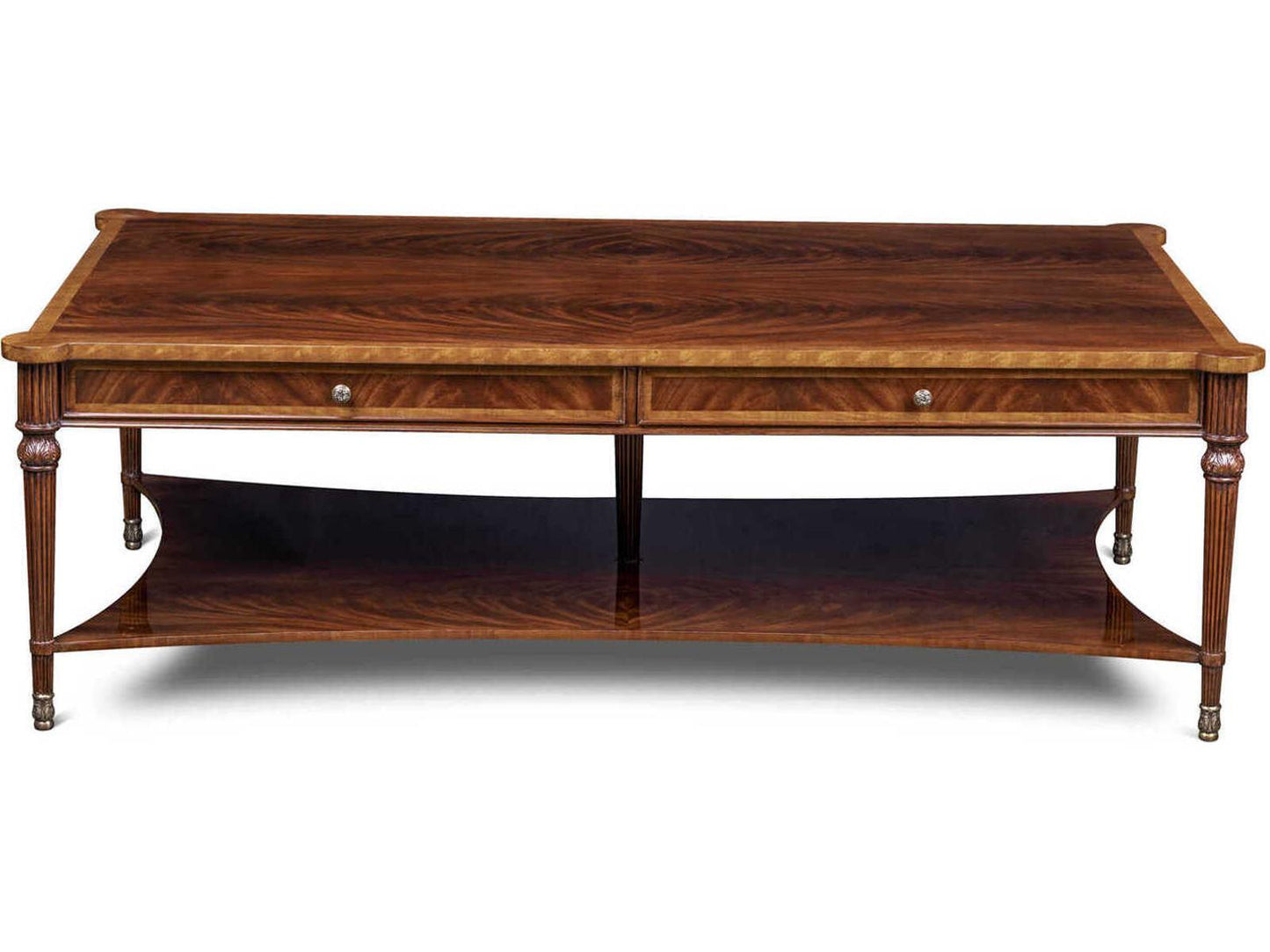 Lawson Rectangular Mahogany Wood Coffee Table with Brass Accents