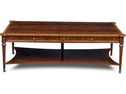 Lawson Rectangular Mahogany Wood Coffee Table with Brass Accents