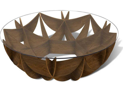 Honeycomb Round Glass American Walnut Coffee Table