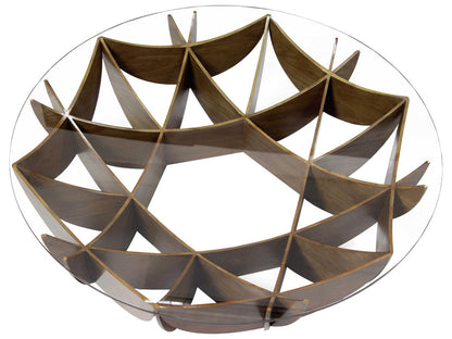 Honeycomb Round Glass American Walnut Coffee Table