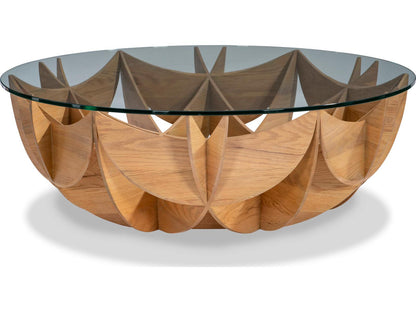 Oak Honeycomb Round Glass Coffee Table