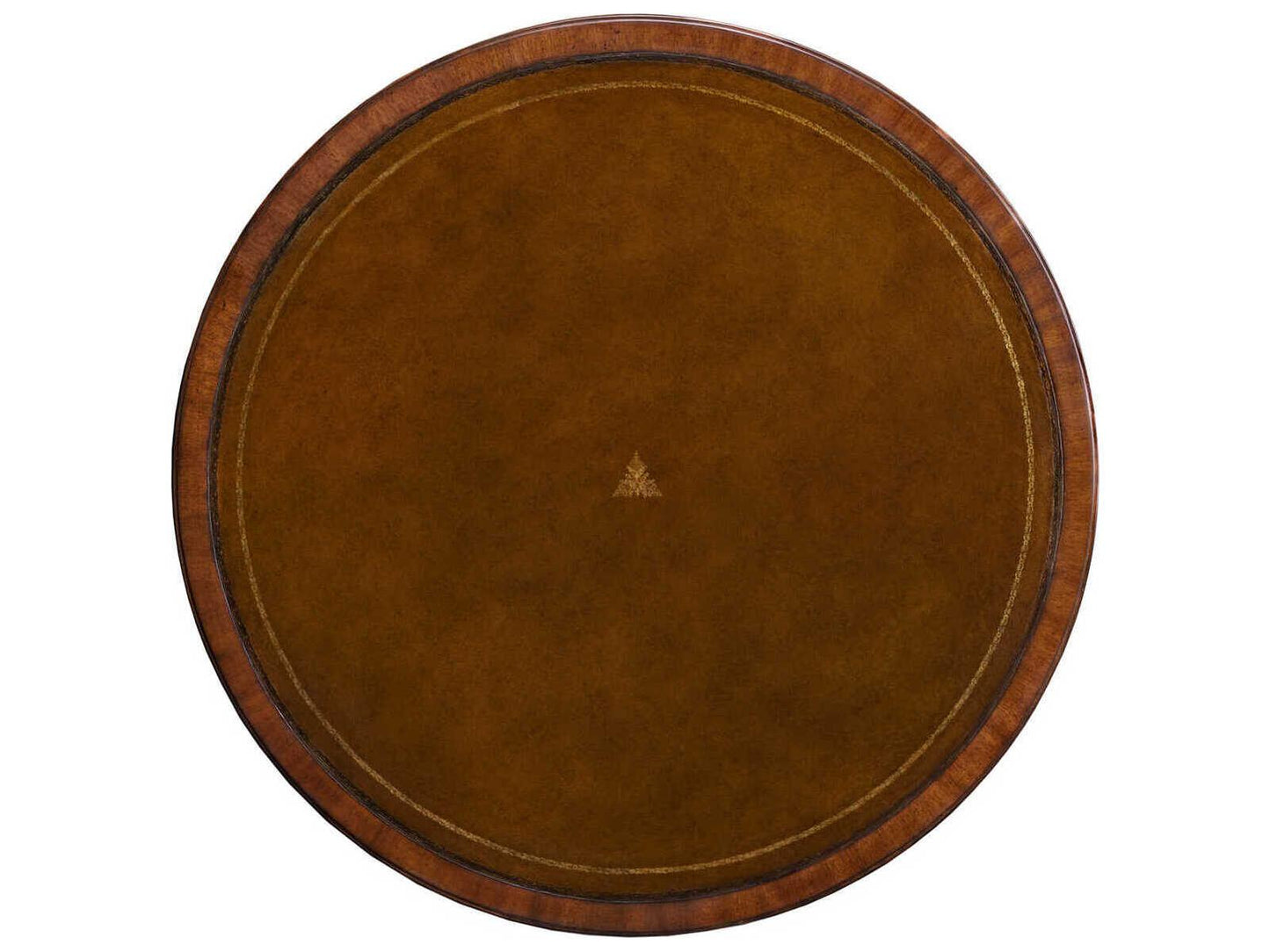 Maitland-Smith Flank Round End Table in Crotch Mahogany Leather and Brass