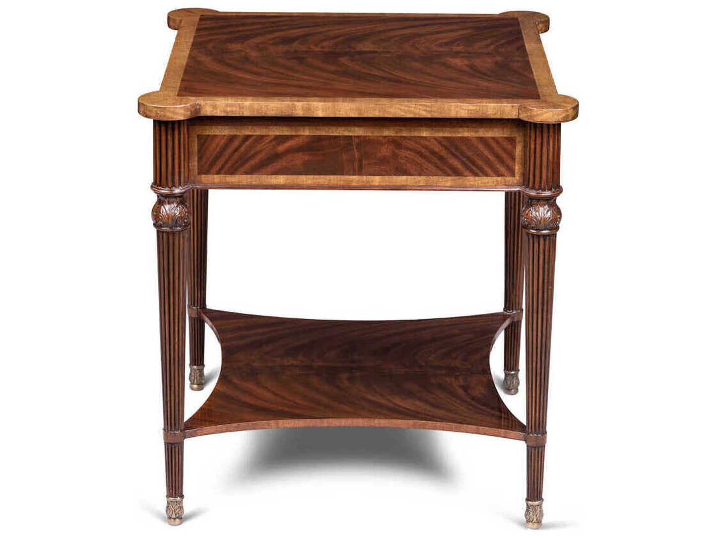 Carter Square End Table in Crotch Mahogany and Brass Accents