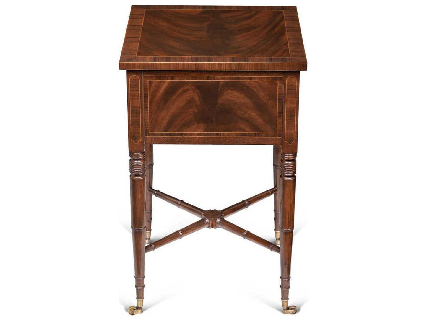 Dixon Square Crotch Mahogany Rosewood End Table with Brass Accents
