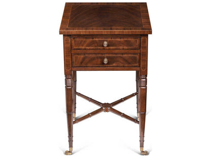 Dixon Square Crotch Mahogany Rosewood End Table with Brass Accents