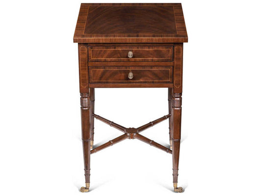 Dixon Square Crotch Mahogany Rosewood End Table with Brass Accents