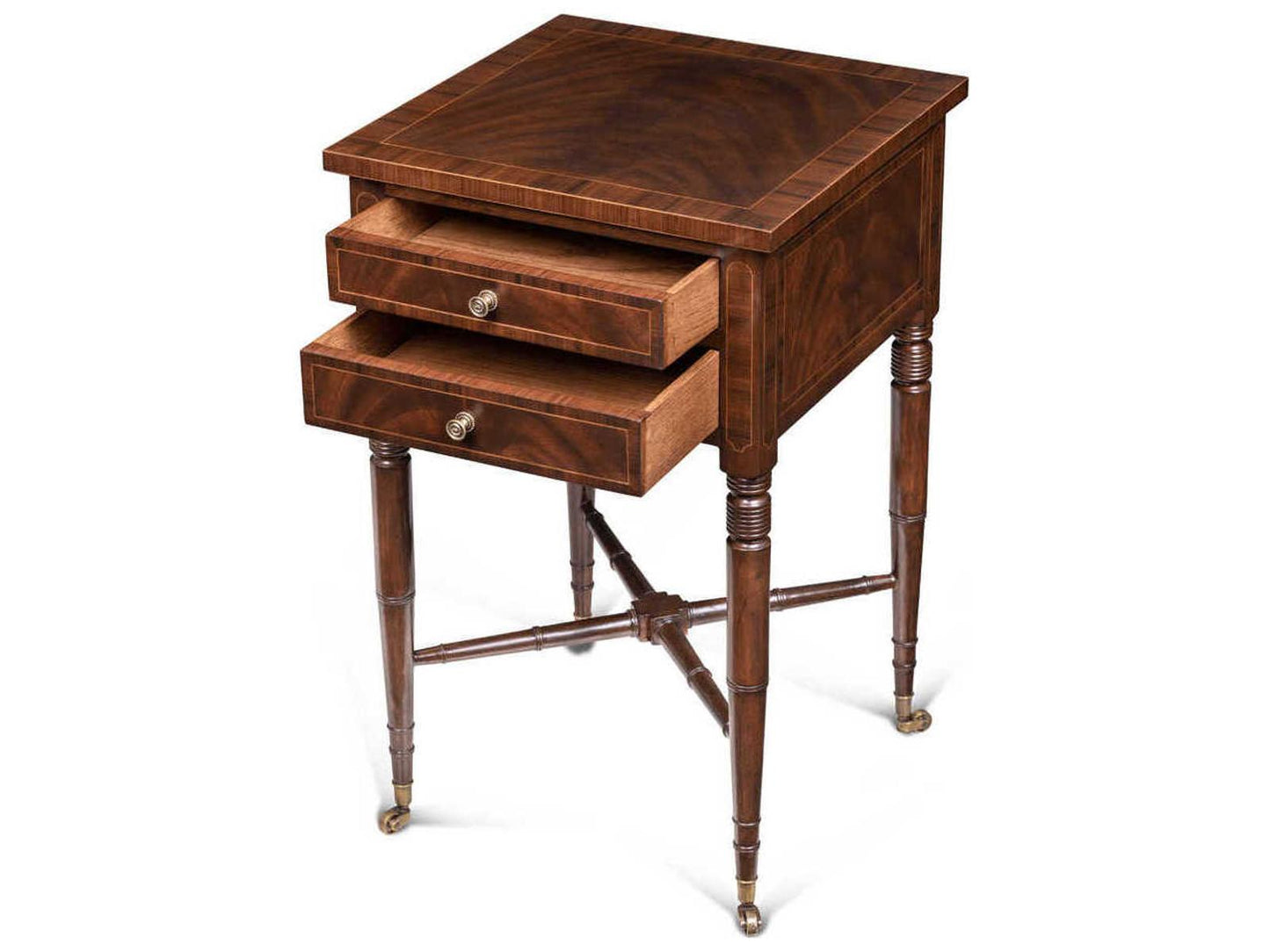 Dixon Square Crotch Mahogany Rosewood End Table with Brass Accents
