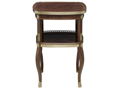 Gallery Square Wood End Table in Mahogany with Brass Accents