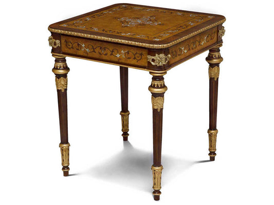 Finneas Square End Table in Myrtle Burl and Gold Gilt