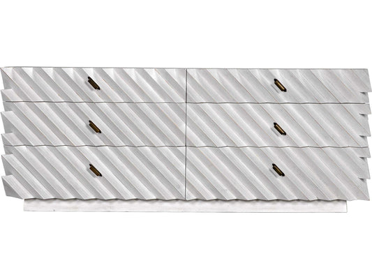 Hikaru 6-Drawer Double Dresser in White Wash with Brass Pulls