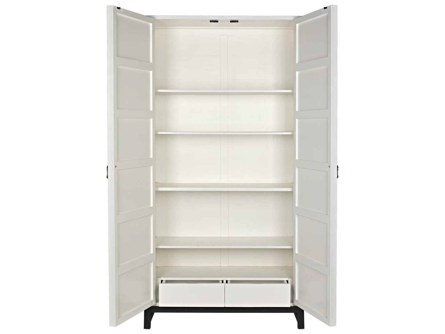 Maharadscha Solid White Mahogany Wood Hutch with Matte Black Base