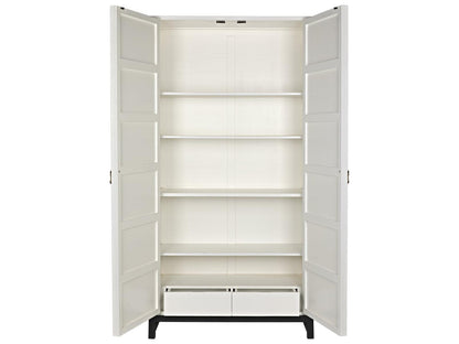 Maharadscha Solid White Mahogany Wood Hutch with Matte Black Base