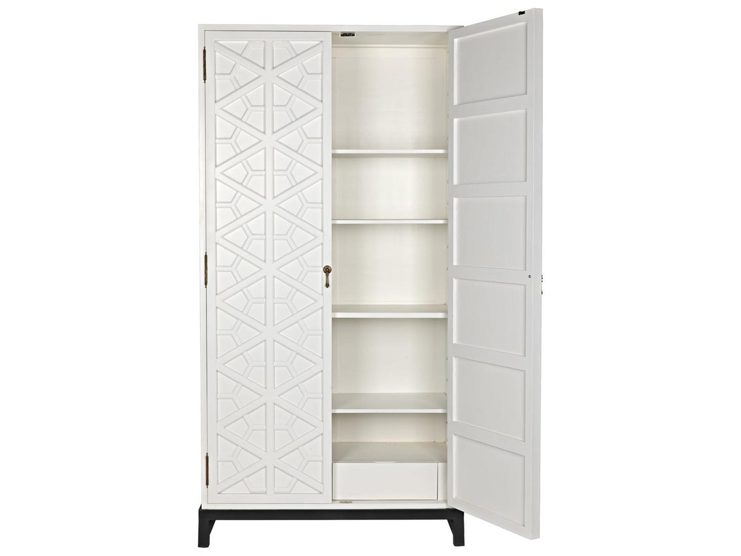 Maharadscha Solid White Mahogany Wood Hutch with Matte Black Base
