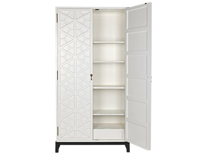 Maharadscha Solid White Mahogany Wood Hutch with Matte Black Base