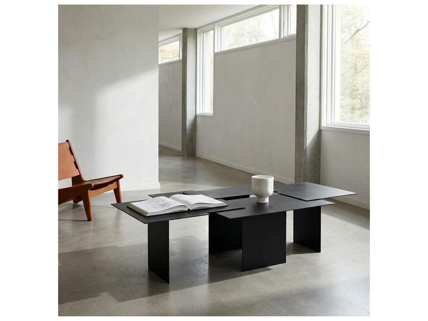 Delphi Rectangular Coffee Table in Matte Black Iron