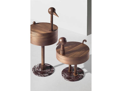 Rara Avis Round Walnut Veneered Wood End Table with Marble Base