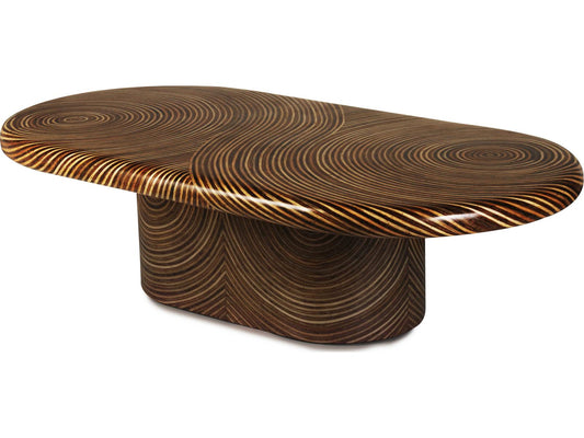 Showtime Oval Coffee Table with Rattan and Coco Twig Inlay