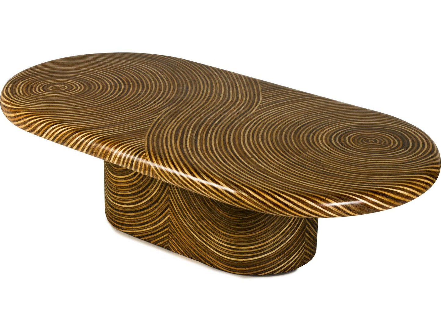 Showtime Oval Coffee Table with Rattan and Coco Twig Inlay