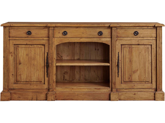 84-Inch Pine Wood European Sideboard with Open Arch and Adjustable Shelves