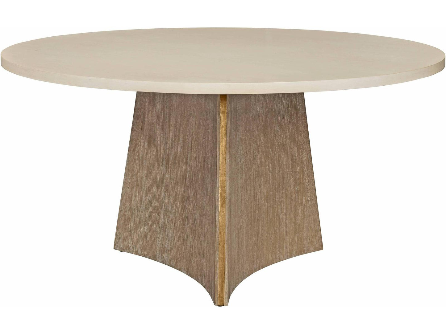 Sophisticated Round Pedestal Dining Table in Cerused Oak with Gold Accents