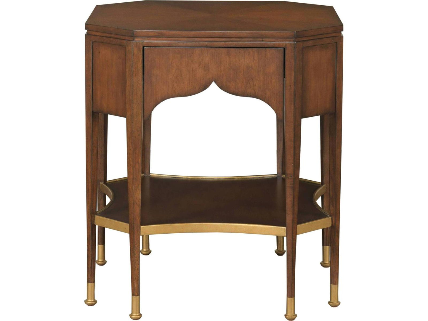 Octagon Wood Cherry End Table with Gold Accents