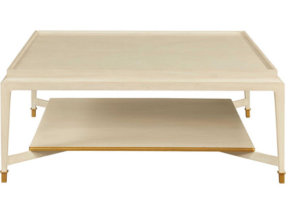 Square Wood Tiered Coffee Table in Linen Paint with Aged Gold Accents