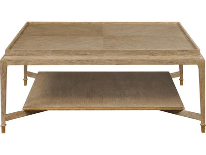 Square Wood Coffee Table with Tier in Washed Oak
