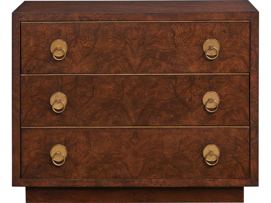 3-Drawers Brown Mahogany Wood Nightstand