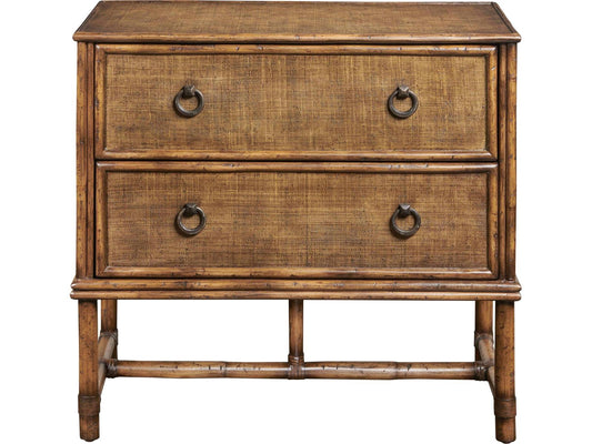 Chateau 2-Drawer Leather Wrapped Rattan Nightstand with Raffia