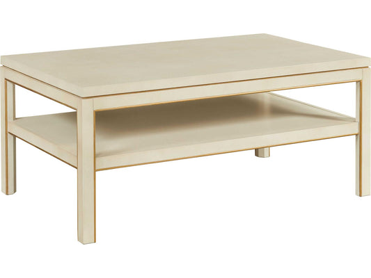 Rectangular Wood Coffee Table with Tier in Linen Paint