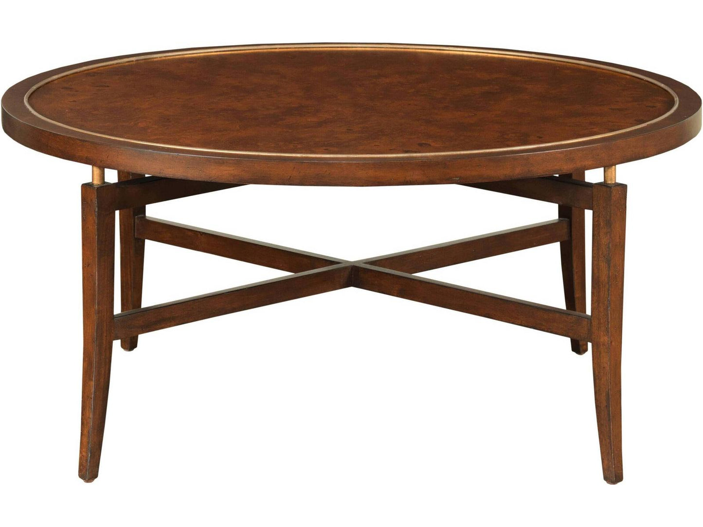 Round Coffee Table Mahogany and Ash Burl with Gold Leaf Trim