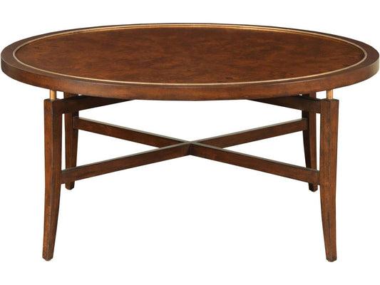 Round Coffee Table Mahogany and Ash Burl with Gold Leaf Trim
