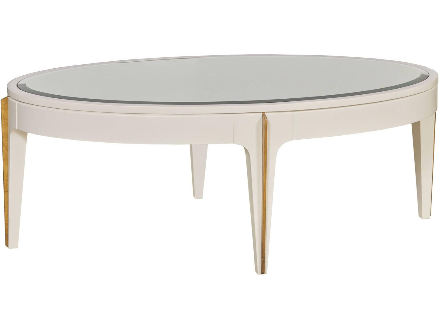 Oval Wood White Lacquer Mirror Coffee Table