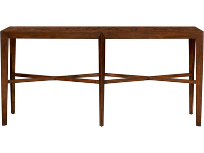 Modern Rectangular Ash Burl Mahogany Console Table with X Stretcher