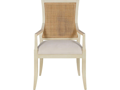 Cane Back Upholstered Arm Dining Chair in Linen Paint
