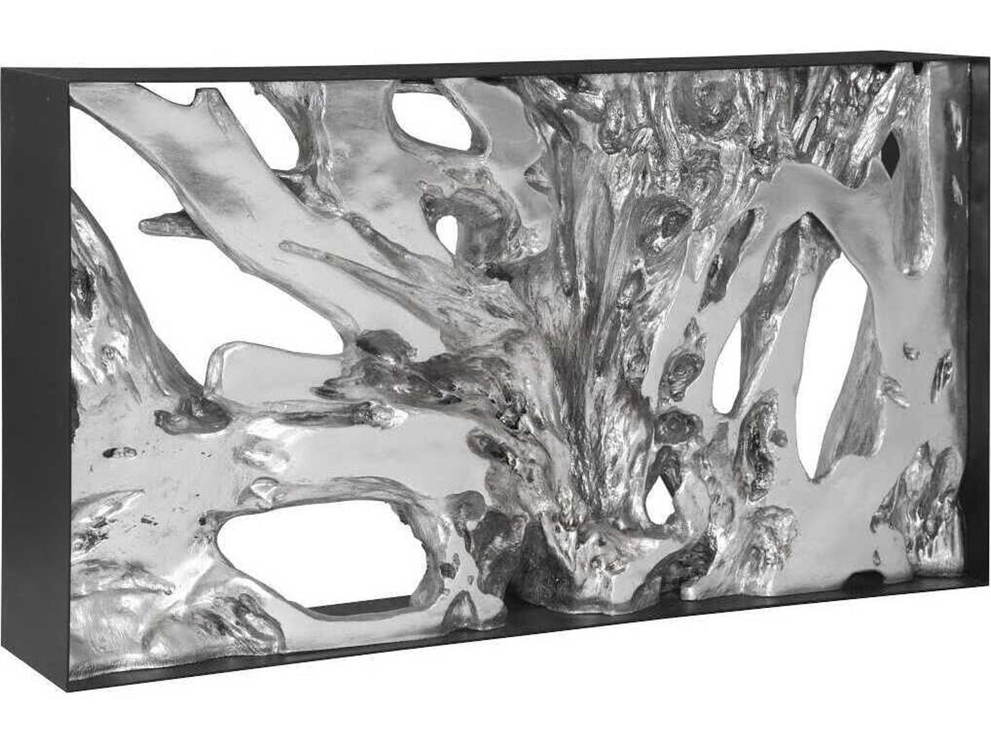 Cast Root Metal Framed Console Table in Silver Leaf