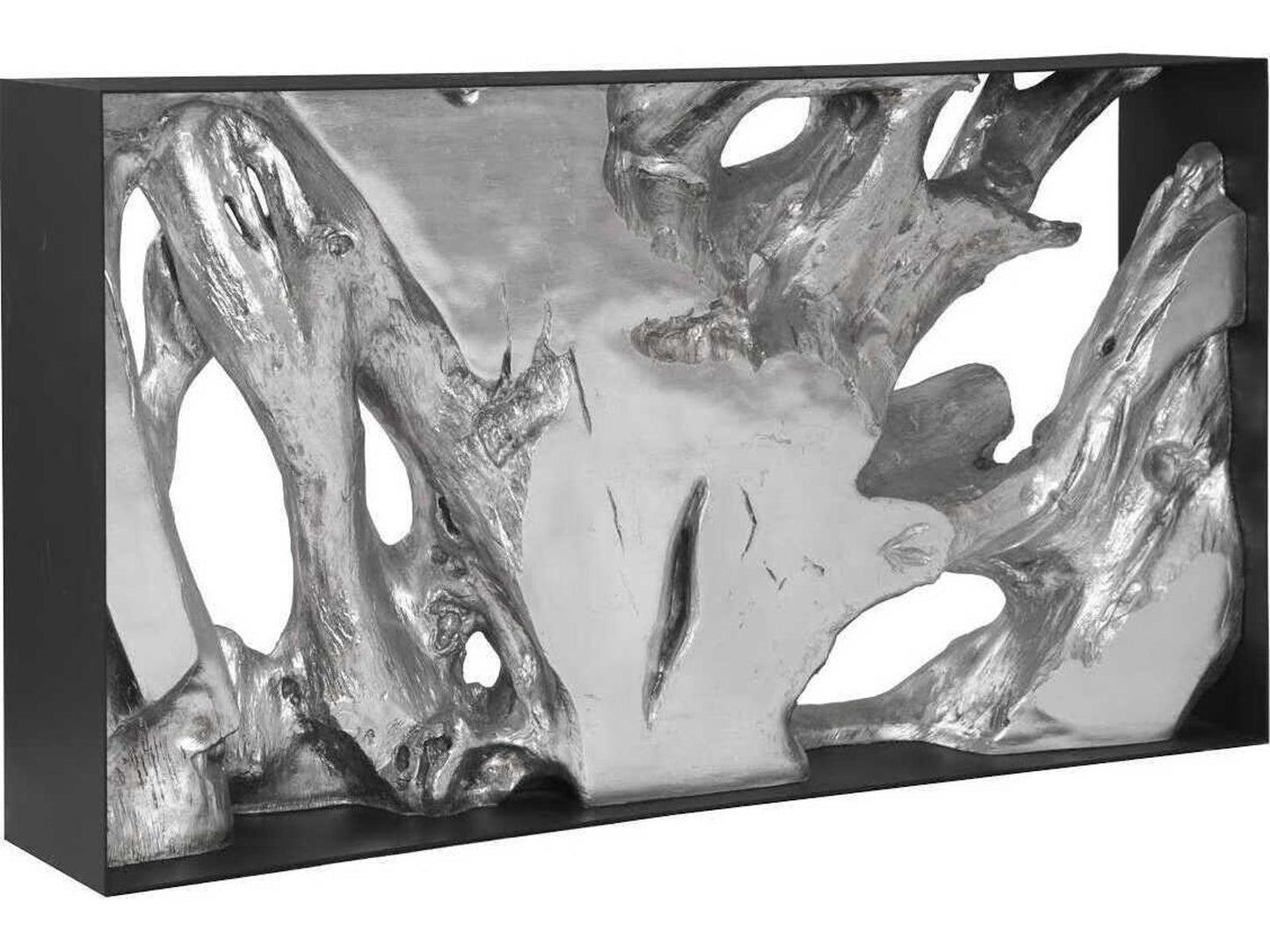Cast Root Metal Framed Console Table in Silver Leaf