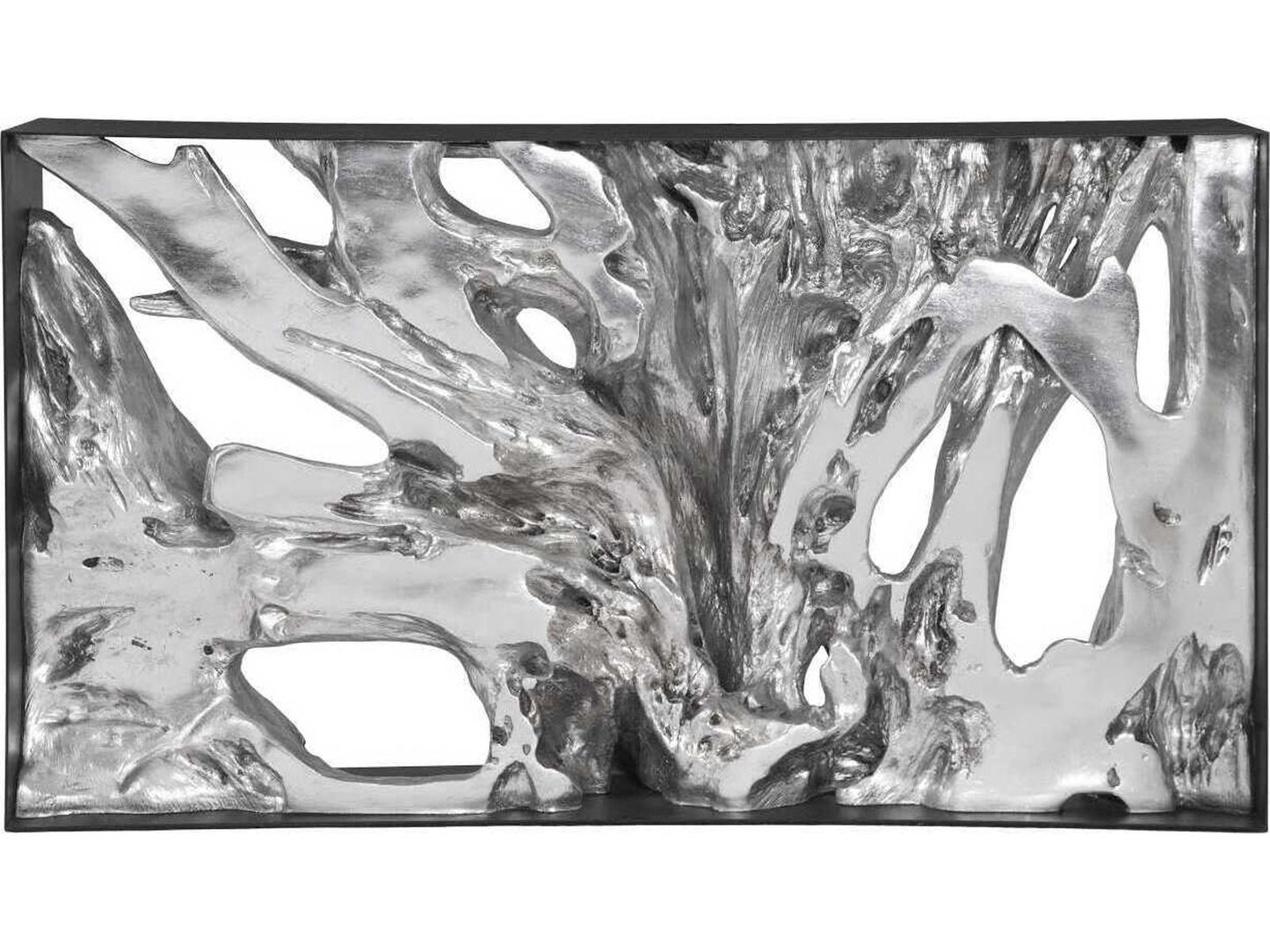 Cast Root Metal Framed Console Table in Silver Leaf