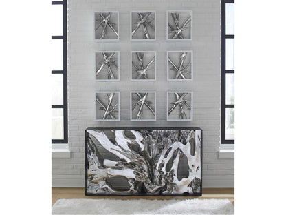 Cast Root Metal Framed Console Table in Silver Leaf