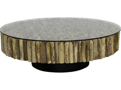 Manhattan Round Glass Coffee Table in Brown and Black