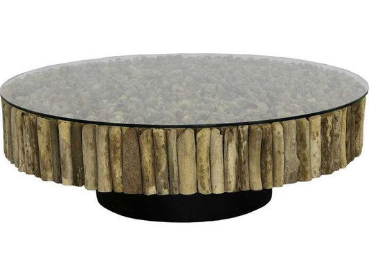 Manhattan Round Glass Coffee Table in Brown and Black