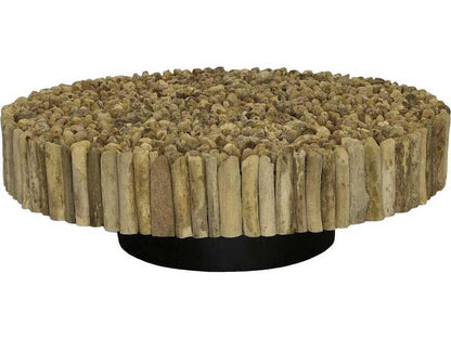 Manhattan Round Coffee Table with Glass in Brown and Black