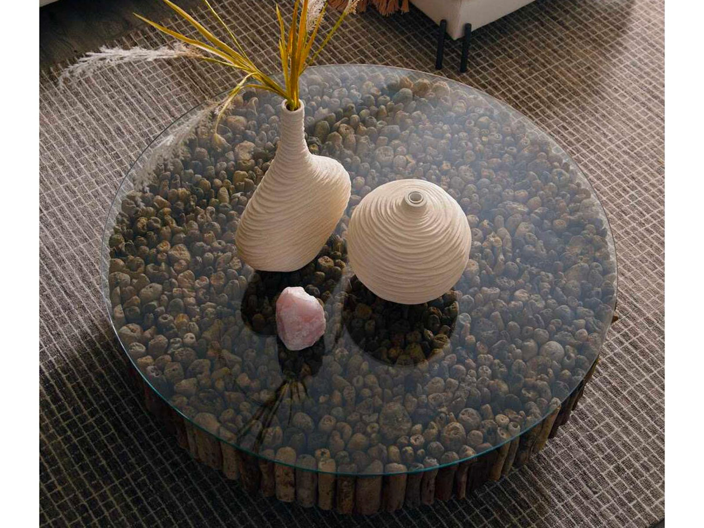 Manhattan Round Glass Coffee Table in Brown and Black