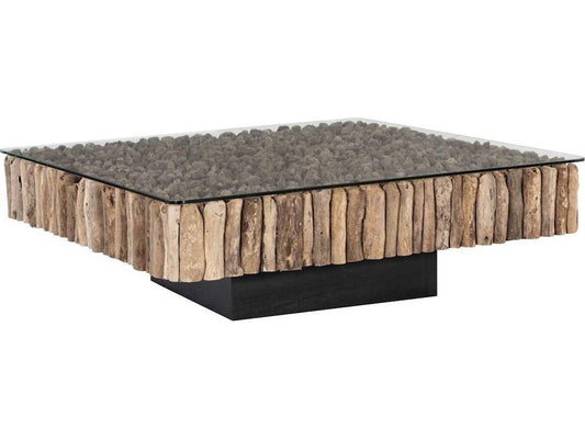 Flow Square Glass Coffee Table Natural Finish