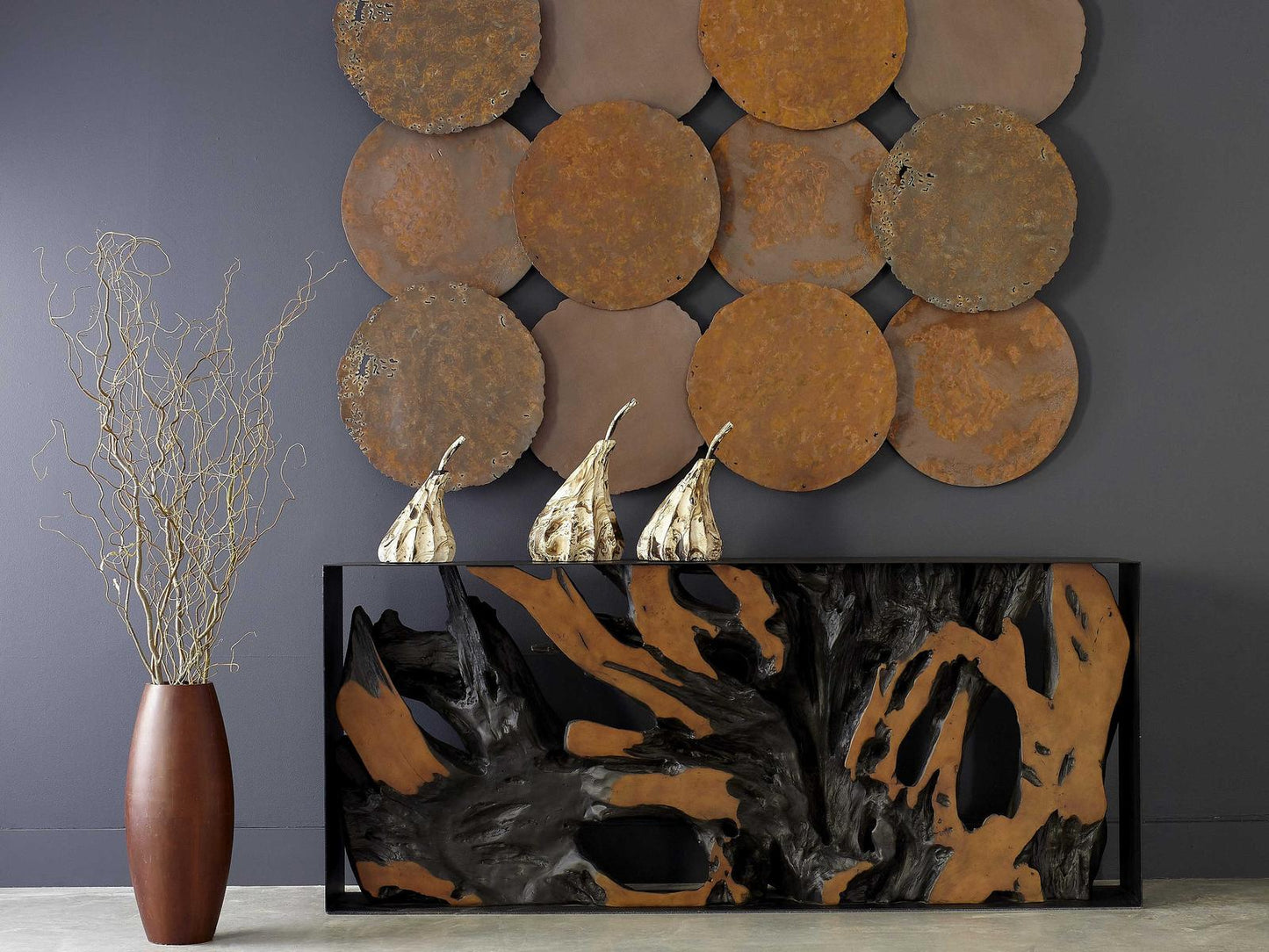 Flow Rectangular Metal Console Table in Black Brown