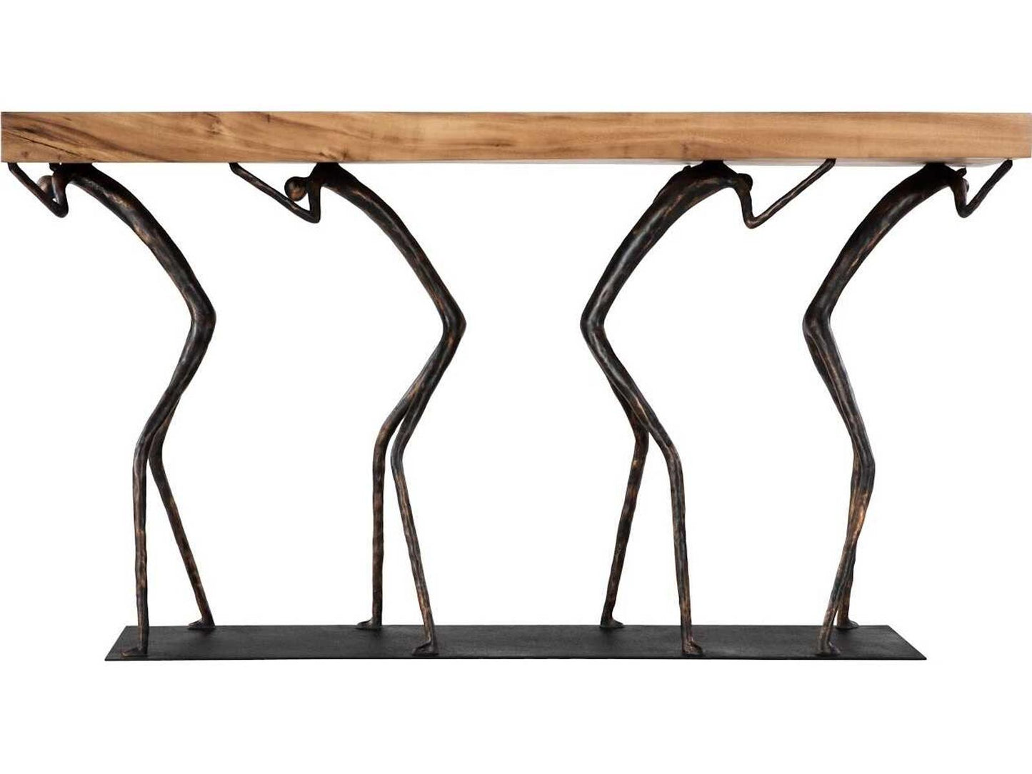 Atlas Rectangle Console Table Natural Chamcha Wood and Black Metal