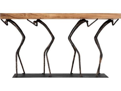 Atlas Rectangle Console Table Natural Chamcha Wood and Black Metal