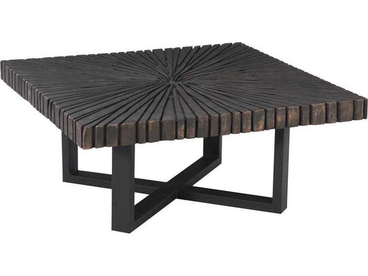 Chainsaw Square Chamcha Wood Coffee Table in Burnt Black and Iron