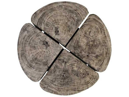 Clover Round Wood Gray Stone Coffee Table