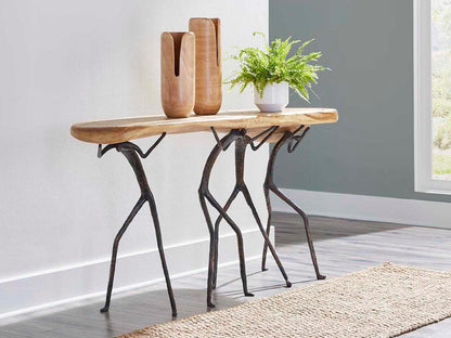 Atlas Console Table Chamcha Wood and Metal Natural Finish